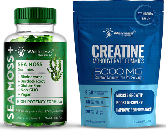 WELLNESS LABSRX Creatine Gummies 5000mg - Sea Moss Gummies 3200mg | Bundle