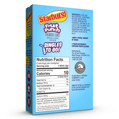 Starburst Cherry Singles To Go Sugar Free Drink Mix Packets - Pack of 6