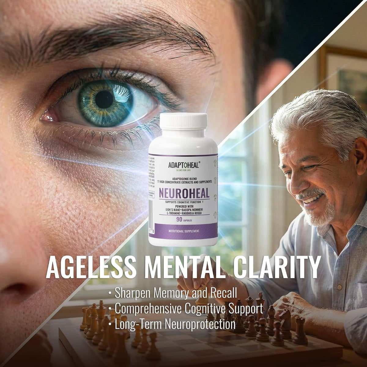 ADAPTOHEAL Neuroheal Cognitive Function Lion's Mane, Bacopa (90 Caps)