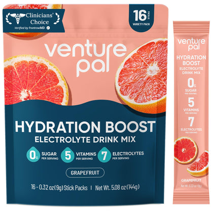 Venture Pal Sugar Free Electrolyte Powder Packets, Keto Friendly, 16 Sticks | Liquid Daily IV Hydration Packets for Rapid Rehydration. 7 Electrolytes & 5 Vitamins | Non-GMO | Vegan | Fast Dissolve