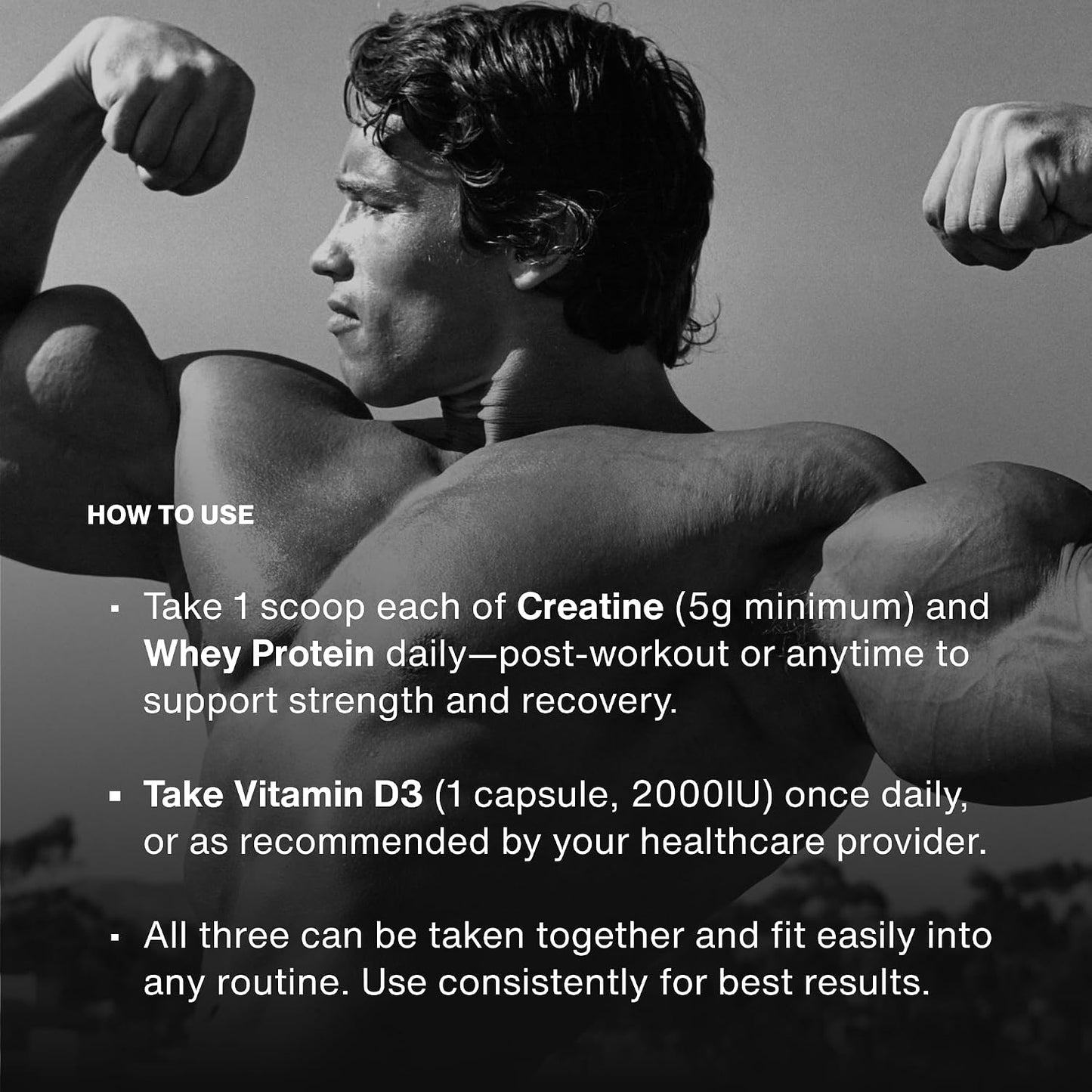 Momentous Arnold's Stack - Creatine Monohydrate Powder, Essential Grass-Fed Whey Protein Powder (Unflavored) & Vitamin D3 (2000 IU) - Daily Fundamentals to Support Muscle Strength & Longevity
