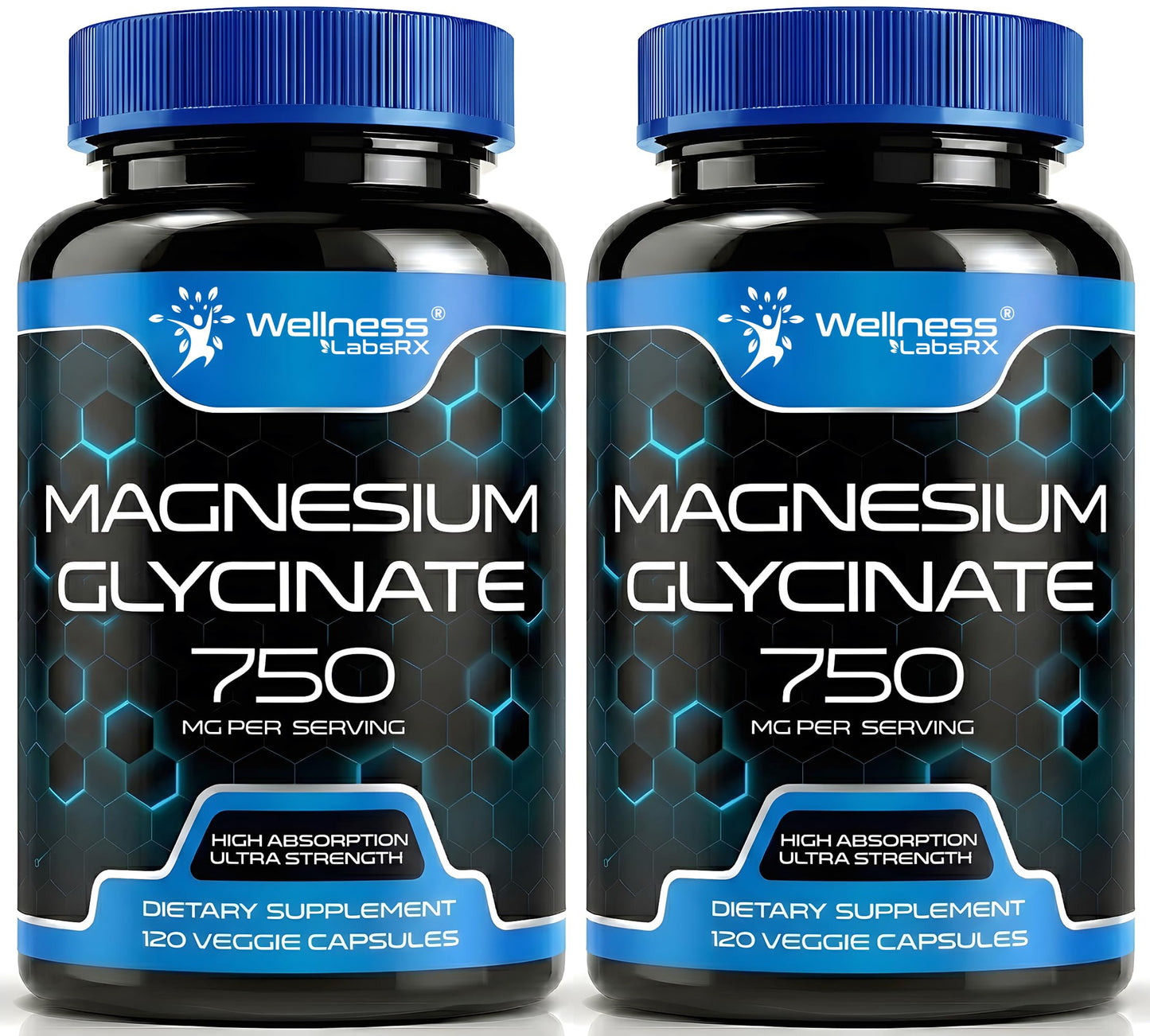 Magnesium Glycinate Capsules - 750mg | 120 Count, Magnesium Supplement for Women and Men - Pure Complex Glicinato De Magnesio, High Absorption, Heart Health, Sleep Supplement - 2 Packs