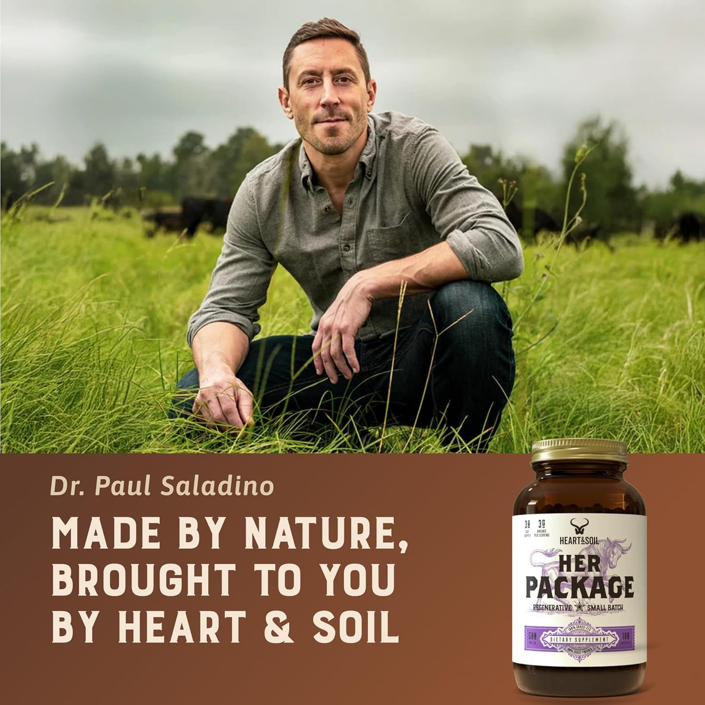 HEART & SOIL Her Package Supplement, 180 Capsules | 100% grass fed & finished ovary, uterus, liver & kidney. Helps maintain hormone balance & reproductive wellness.