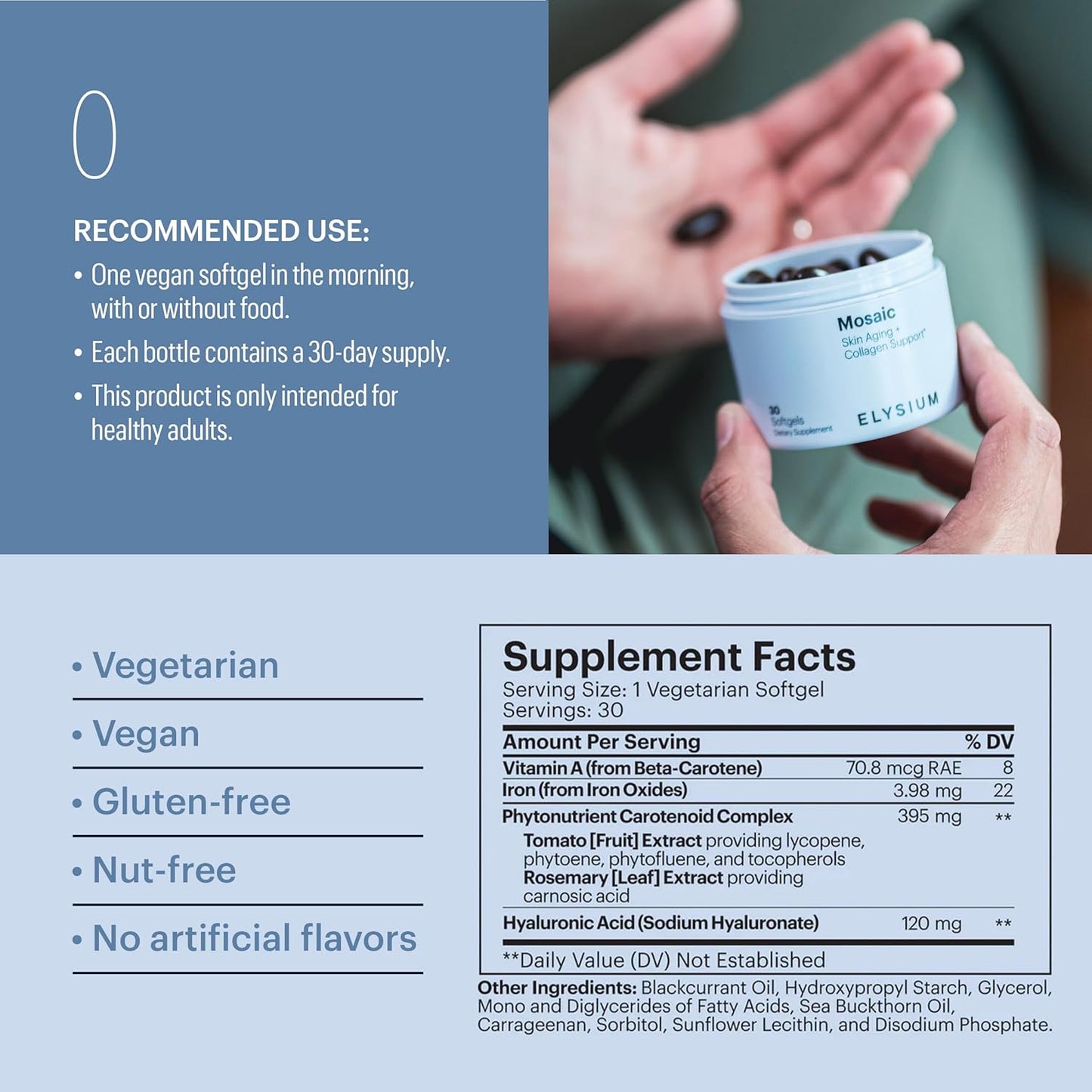 Mosaic – Hyaluronic Acid & Collagen Supplement – Clinically Proven to Hydrate Skin & Reduce Fine Lines – Fights Visible Signs of Aging – 30-Day Softgel Supply