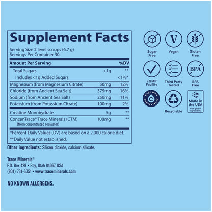 Trace Minerals Creatine + Electrolytes, Tropical Watermelon, 30 Servings
