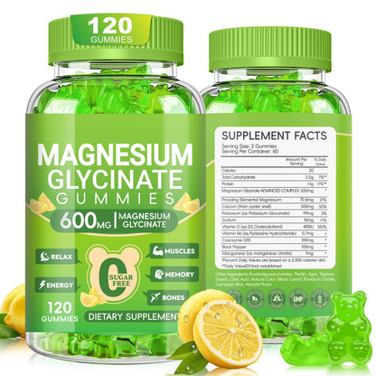 Magnesium Glycinate Gummies 600mg, Sugar Free Magnesium Gummies for Adults