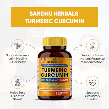 Sandhu Herbals Zinc 30 mg and Organic Turmeric Curcumin with Bioperine Black Pepper Extract | Supports Healthy Skin, Immune System, Joint & Healthy Inflammatory Support | Non-GMO, Made in USA