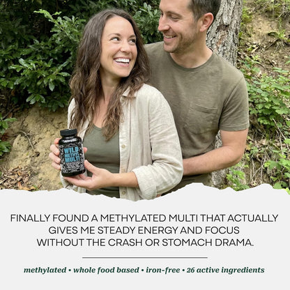 Wild Methylated Multivitamin for Women & Men | Daily Multi Vitamin | MTHFR Supplement Without Iron | Methylated B12, Folate, Vitamin C, A, K2, D, E, Choline, Biotin, ALA, CoQ10 & More (60 Capsules)