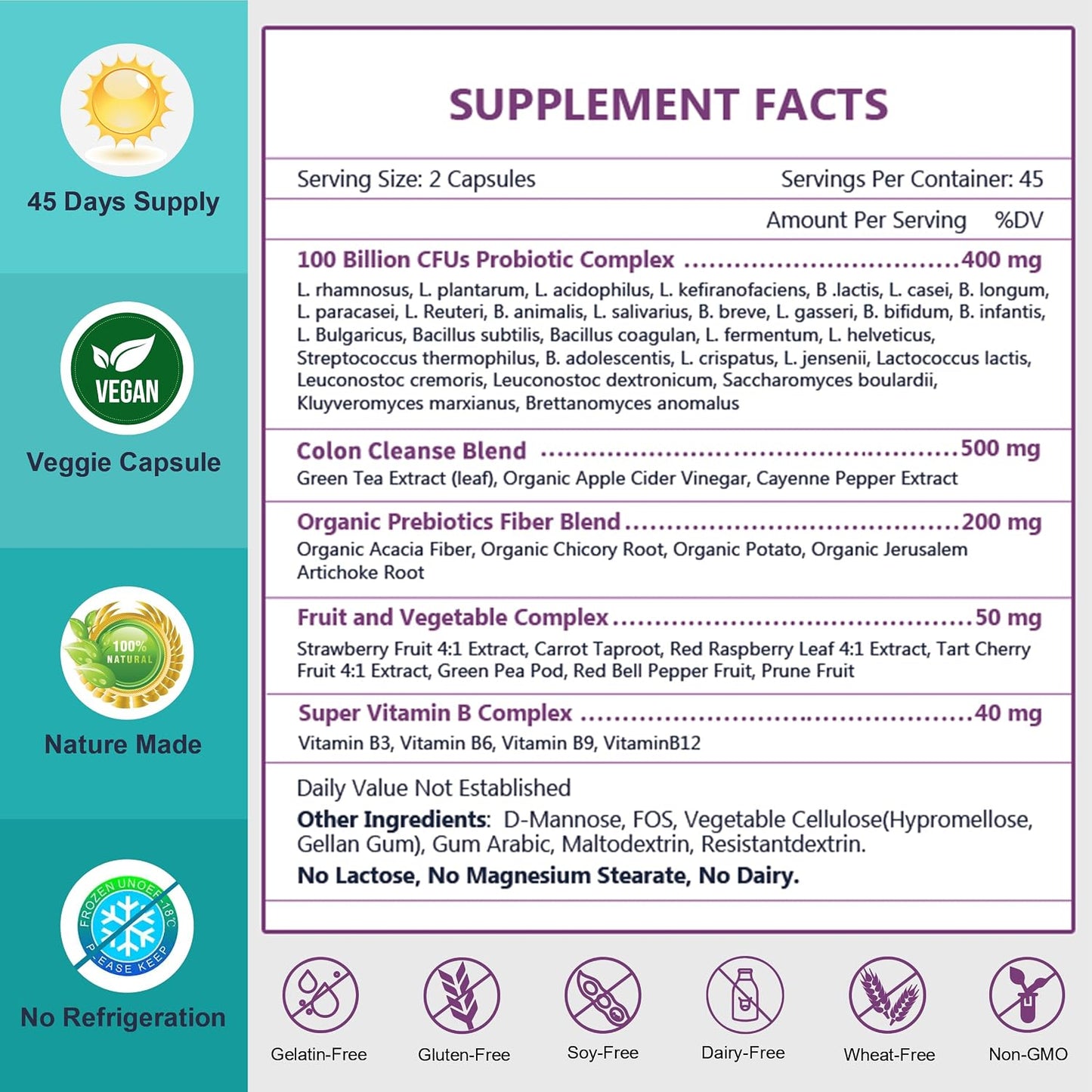 NATURE TARGET Probiotics for Women-Men with Prebiotics, 90 Veggie Capsules | 100 Billion for Digestive, Gut and Immune Health, No Refrigeration (45 Days Supply)