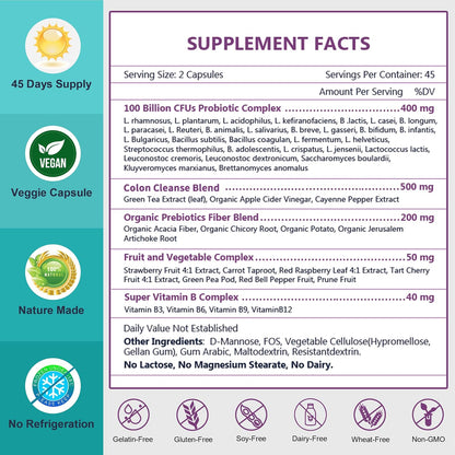 NATURE TARGET Probiotics for Women-Men with Prebiotics, 90 Veggie Capsules | 100 Billion for Digestive, Gut and Immune Health, No Refrigeration (45 Days Supply)