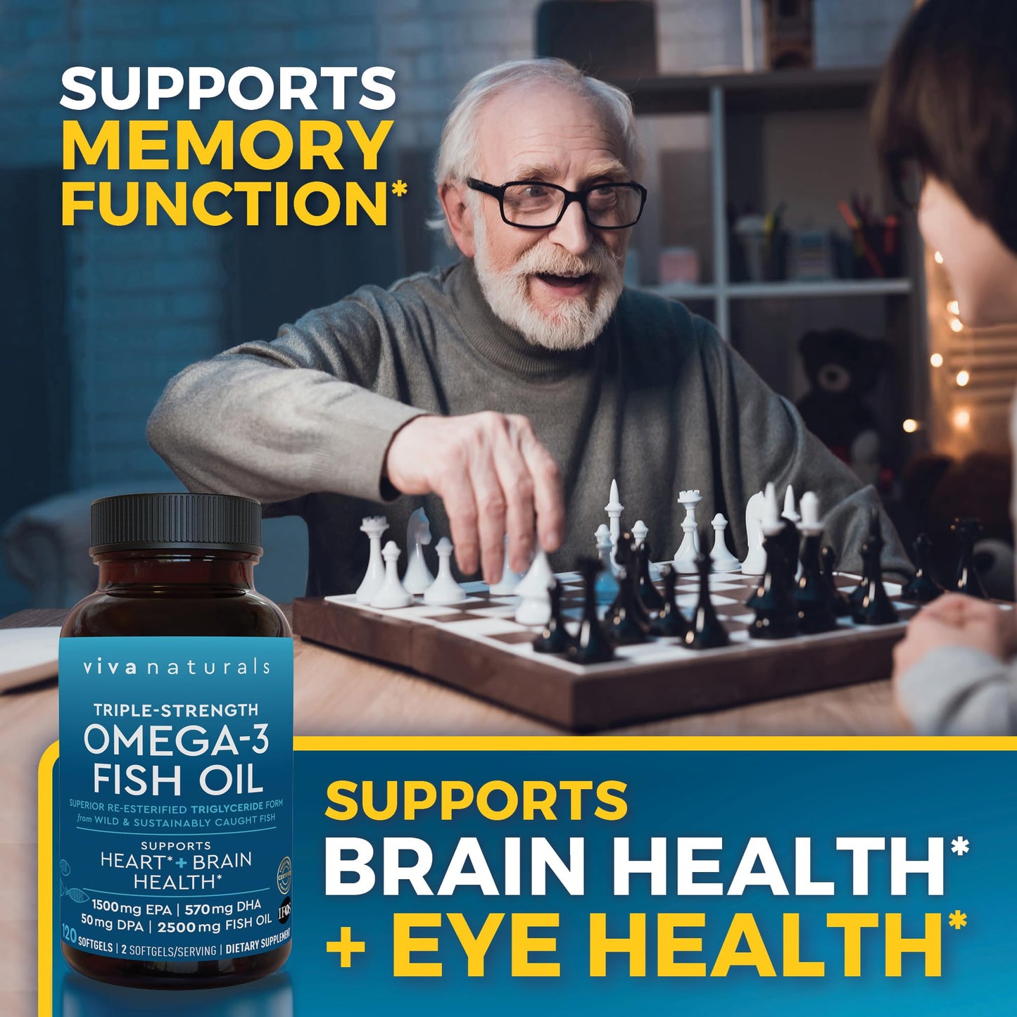 Omega 3 Fish Oil Supplement for Women and Men - 2500 mg Triple Strength Fish Oil per Serving with Omega 3 Fatty Acids Including EPA, DHA DPA - 180 Pescatarian-Friendly Softgels