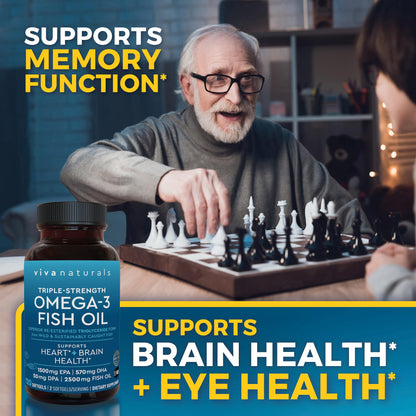 Omega 3 Fish Oil Supplement for Women and Men - 2500 mg Triple Strength Fish Oil per Serving with Omega 3 Fatty Acids Including EPA, DHA DPA - 180 Pescatarian-Friendly Softgels