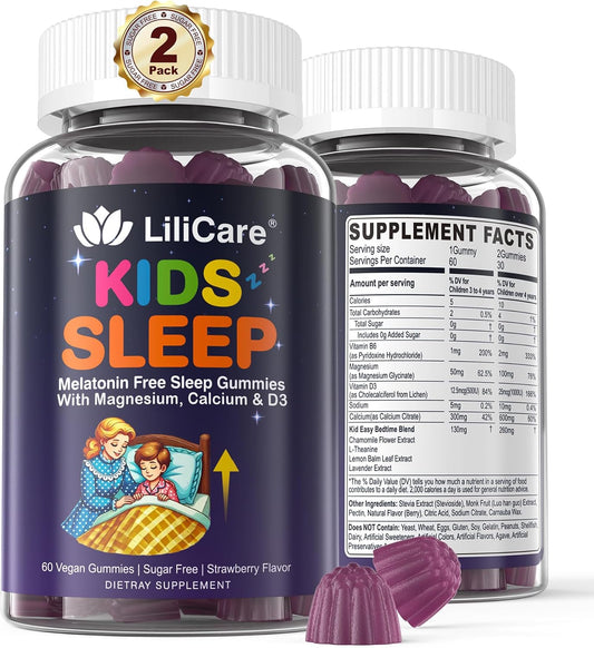 LILICARE Kids Sleep Gummies - Magnesium Glycinate Gummies, Melatonin Free Sleep Aid | Magnesium, Calcium, D3, B6, L Theanine | Kid Melatonin Alternative for Restful Sleep (Pack of 2)