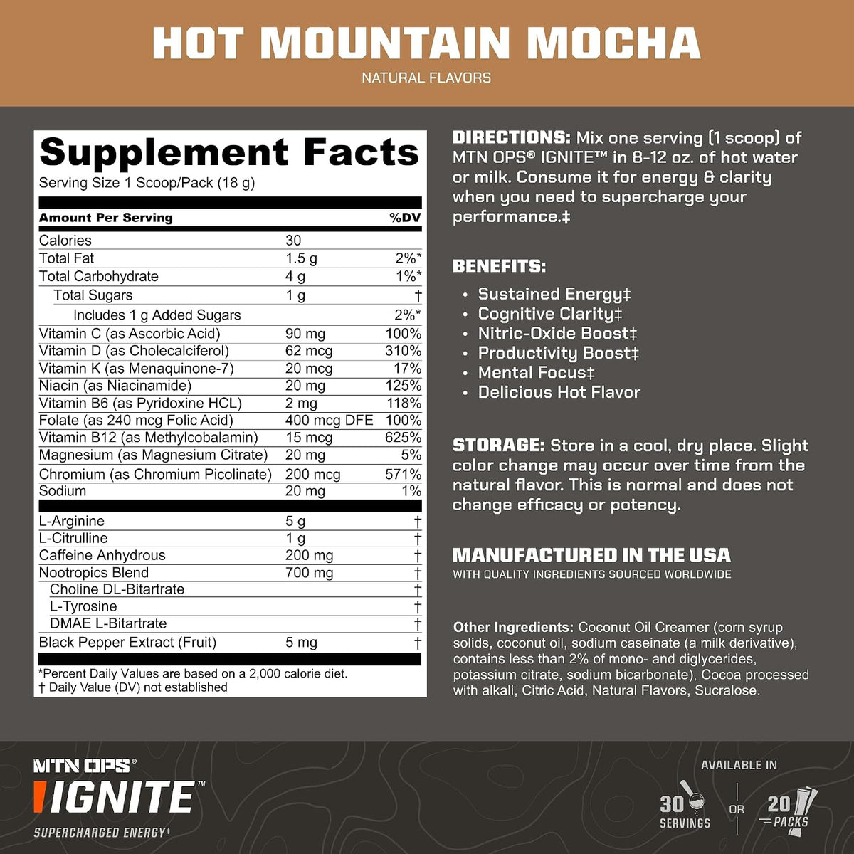 MTN OPS Hot Ignite Focus & Energy Coffee, Mountain Mocha