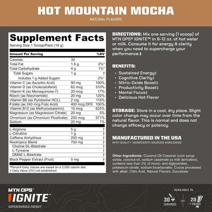 MTN OPS Hot Ignite Focus & Energy Coffee, Mountain Mocha