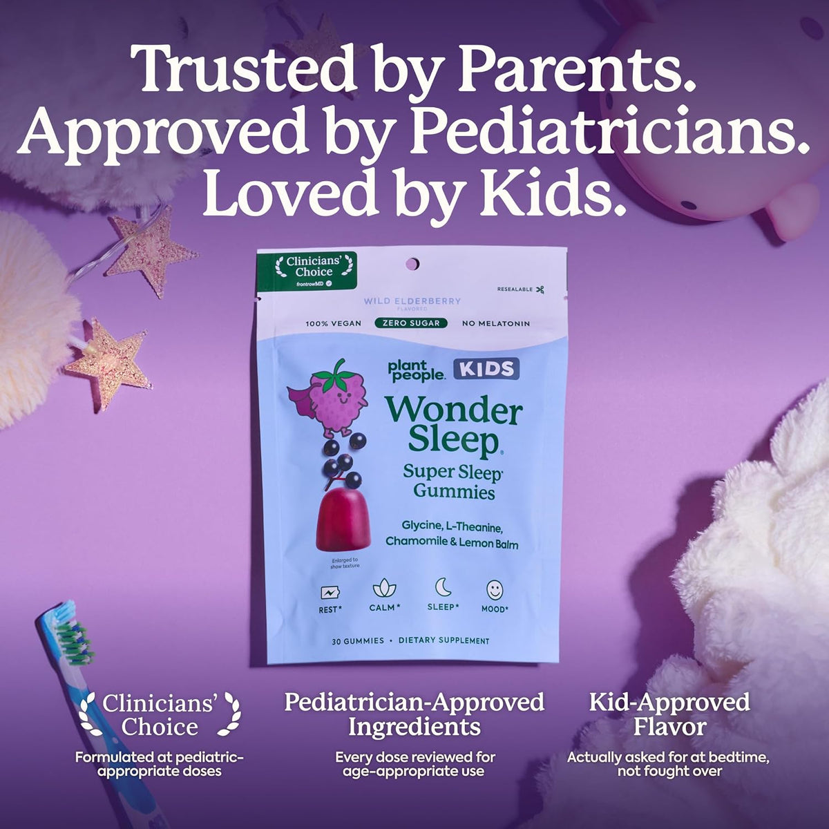 Plant People WonderSleep Kids Super Sleep Gummies, Wild Elderberry, 30 Ct