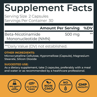 Left Coast Performance NMN Supplement 500mg for NAD+ Support – Nicotinamide Mononucleotide for Healthy Aging, Cellular Energy & Vitality – Third-Party Lab Tested, Non-GMO – 60 Capsules