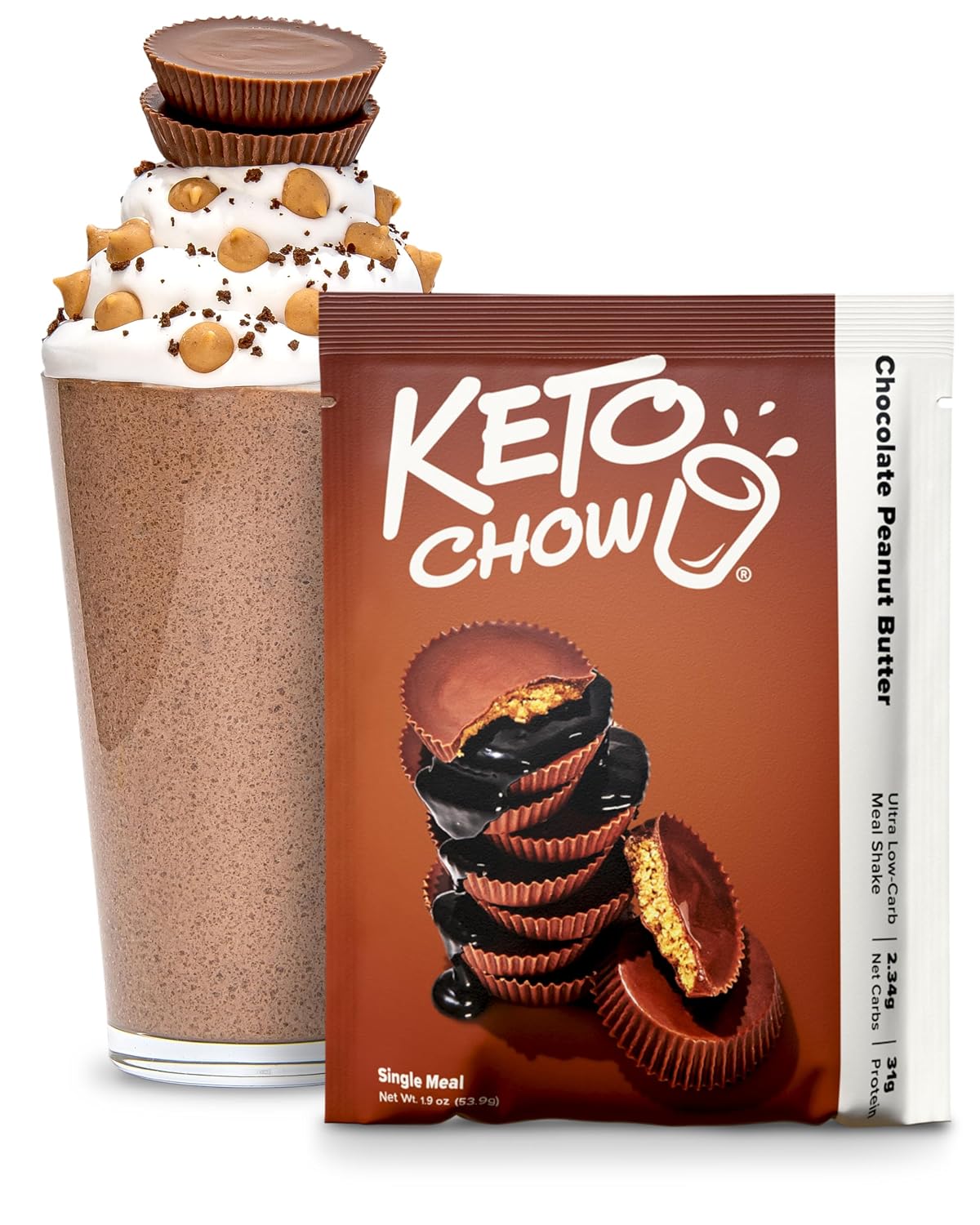 Keto Chow Chocolate Peanut Butter Meal Replacement Shake Powder, 1 Meal