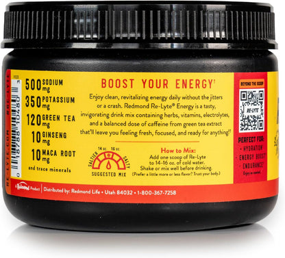 Redmond Re-Lyte Energy Electrolyte Mix, Raspberry Mango, 8.6oz Jar