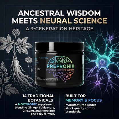 Prefronix Nootropic Brain Supplement, Ginkgo Biloba, Memory & Cognitive | 100-Day Supply; Caffeine-Free Daily Focus; 14 Botanicals for Men, Women and Seniors; GMP-Certified Quality