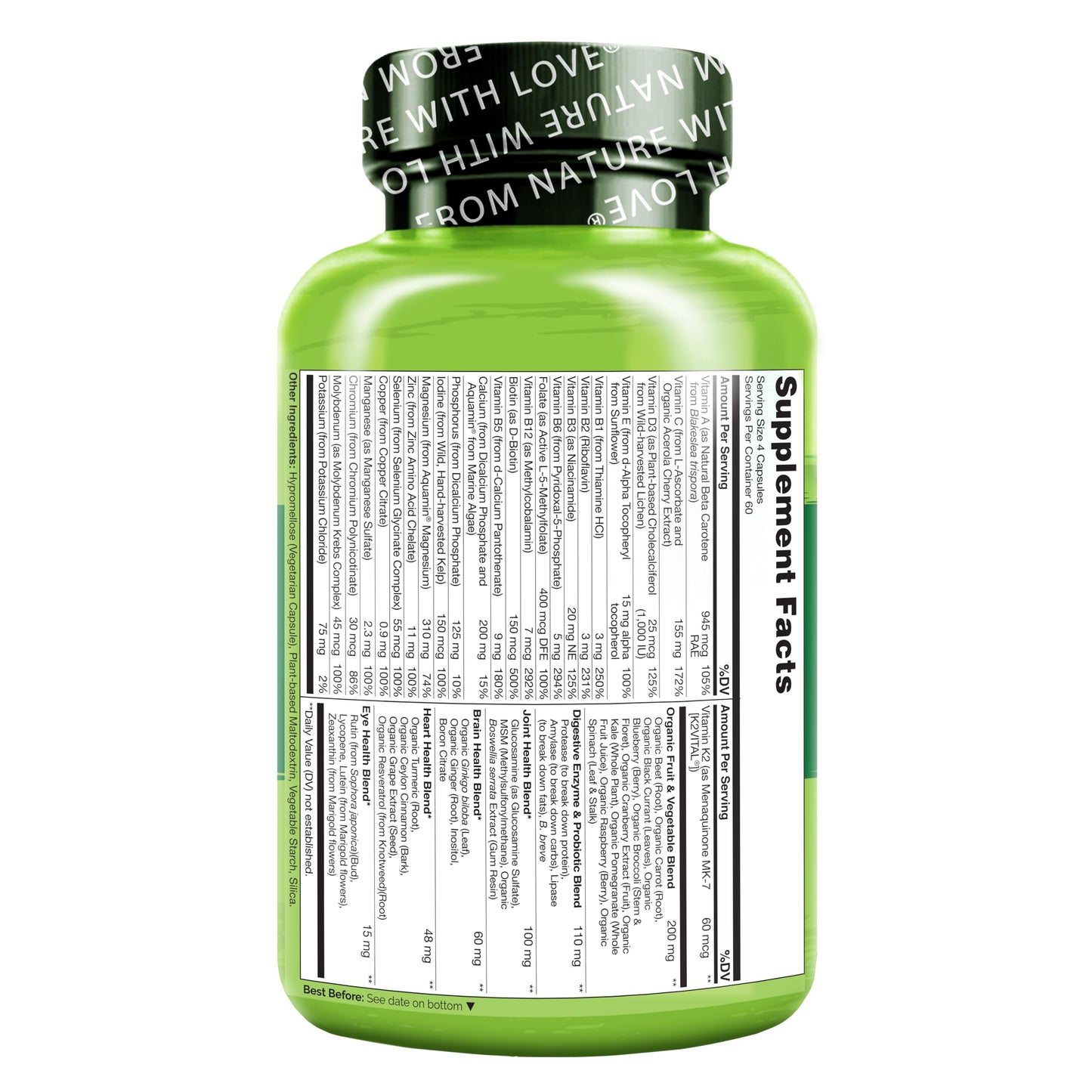 NATURELO Whole Food Multivitamin for Women 50+ (Iron Free) with Vitamins, Minerals, & Organic Extracts - Supplement for Post Menopausal Women Over 50 - No GMO - 120 Vegan Capsules