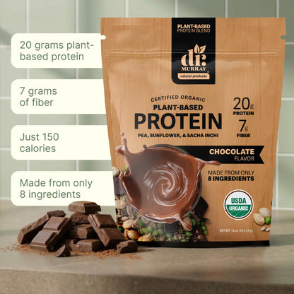 Dr. Murray's USDA Organic Plant Based Protein Powder | 20g Protein | 6g Fiber | Vegan & Keto | Gluten & Dairy Free | Low Carb | No Added Sugar | Matcha, 1 lb.