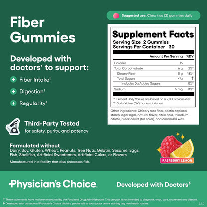 Physician's CHOICE Gut Gummy Bundle: Probiotic Gummies + Fiber Gummies - No Sugar Added & Vegan - Supports Digestive Health & Regularity for Women and Men