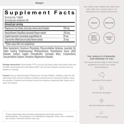 JSHealth Sleep Aid with Magnesium, Lavender & Passionflower, 60 Tablets | Sleep Supplement for Adults, Non-Drowsy Supplement Calms Body & Mind