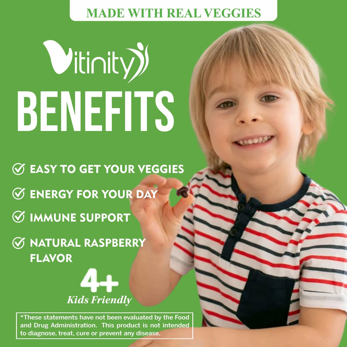 VITINITY Made with Real Super Veggies Delicious Gummy Supplement,Men,Women & Kids