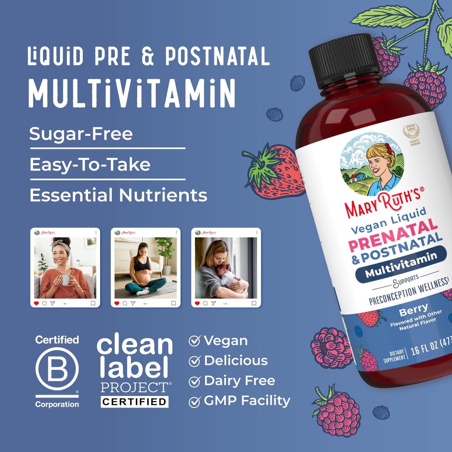 MARYRUTH'S Postnatal & Prenatal Liquid Multivitamin for Women | Selenium | Folate | Healthy Fetal Development | Prenatal Vitamins | Vegan | Non-GMO | Sugar Free | Gluten Free | 16 oz