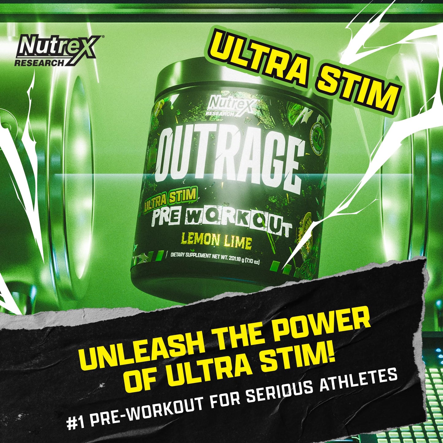 Outrage Ultra HIGH STIM Pre-Workout Powder for Men | 400mg Caffeine, L-Citrulline, Beta-Alanine, Creatine | Extreme Energy, Focus, Strength & Endurance (30 Servings, Strawberry Watermelon)