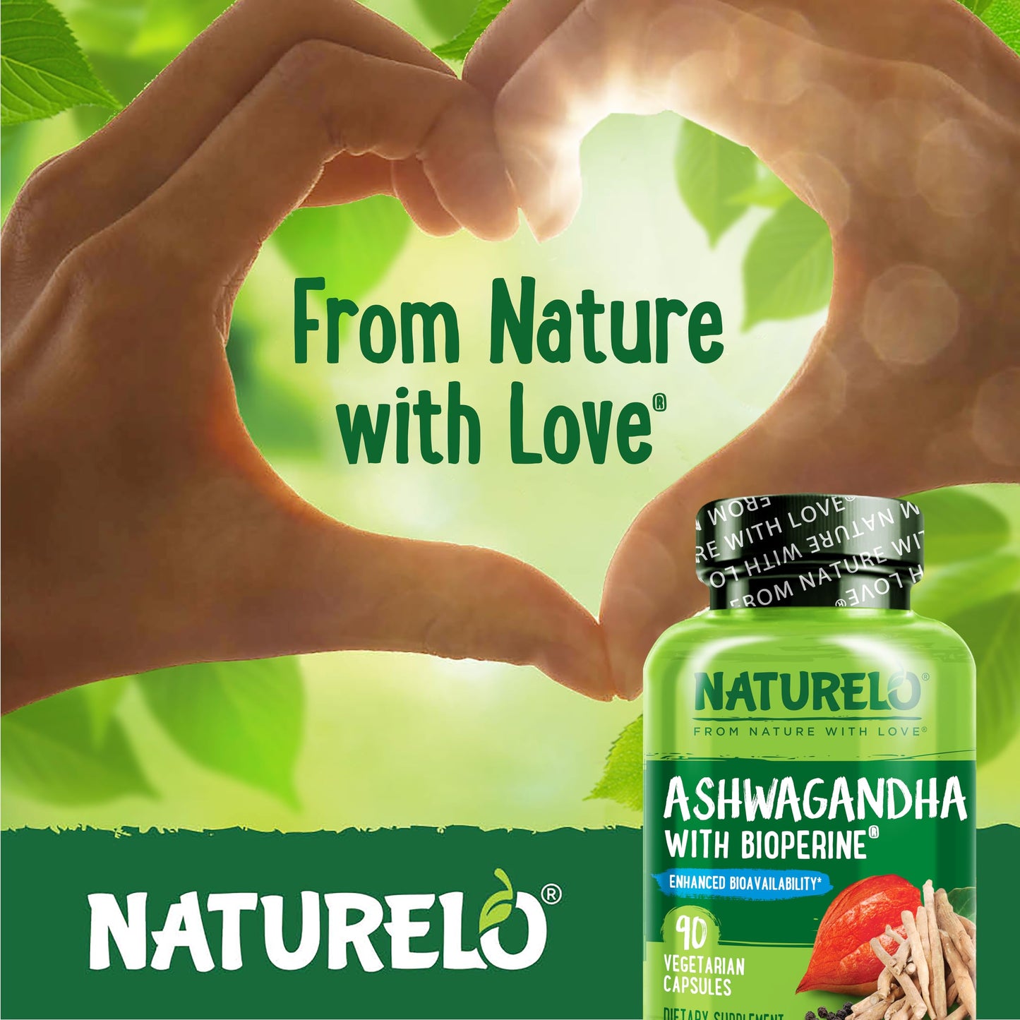 NATURELO Ashwagandha Organic Root Powder - Natural Herbs Supplement for Fatigue, Stress Relief, Mood Enhancer - with Black Pepper Extract - 90 Vegan Capsules