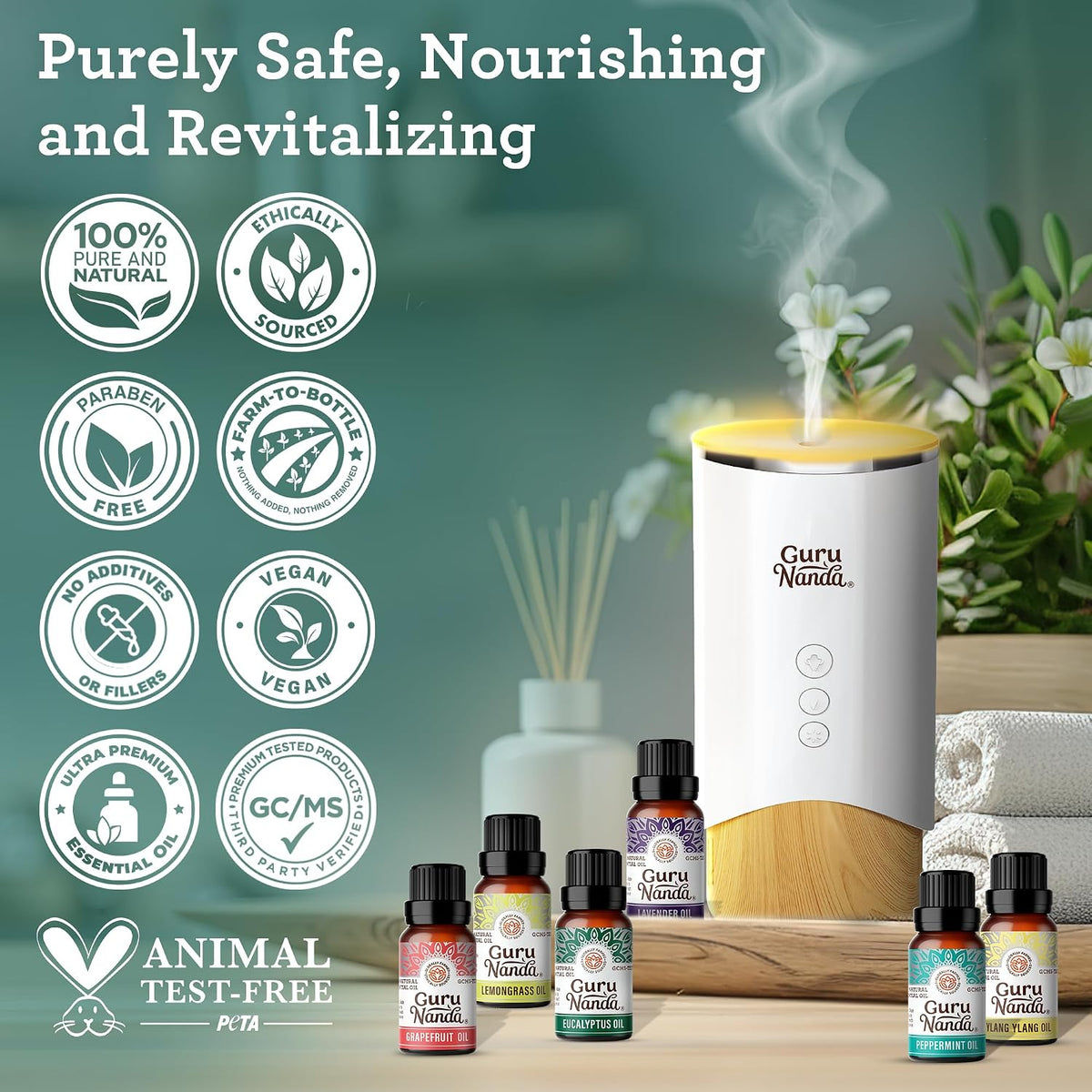 GuruNanda Essential Oils Set – 6 Pack (10mL Each), Lavender, Peppermint, Eucalyptus, Lemongrass, Grapefruit & Ylang Ylang, 100% Natural Aromatherapy Oils for Diffuser, Massage & DIY Candle Making