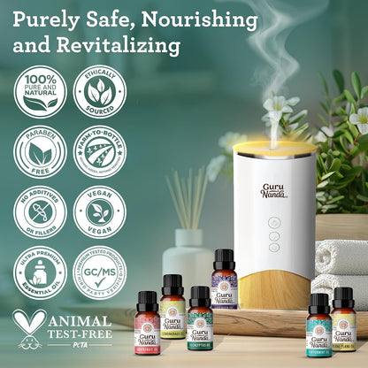 GuruNanda Essential Oils Set – 6 Pack (10mL Each), Lavender, Peppermint, Eucalyptus, Lemongrass, Grapefruit & Ylang Ylang, 100% Natural Aromatherapy Oils for Diffuser, Massage & DIY Candle Making