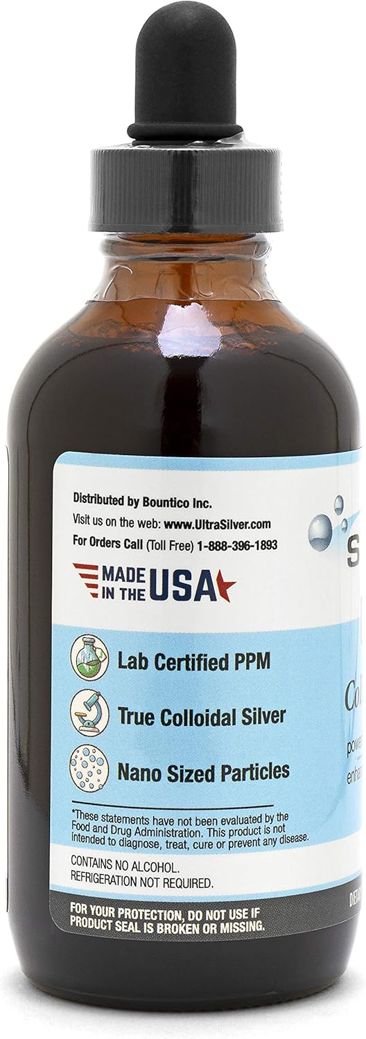 Ultra Silver® Colloidal Silver | 500 PPM, 4 Oz (118mL) | Mineral Liquid Supplement | True Colloidal Silver - with Dropper