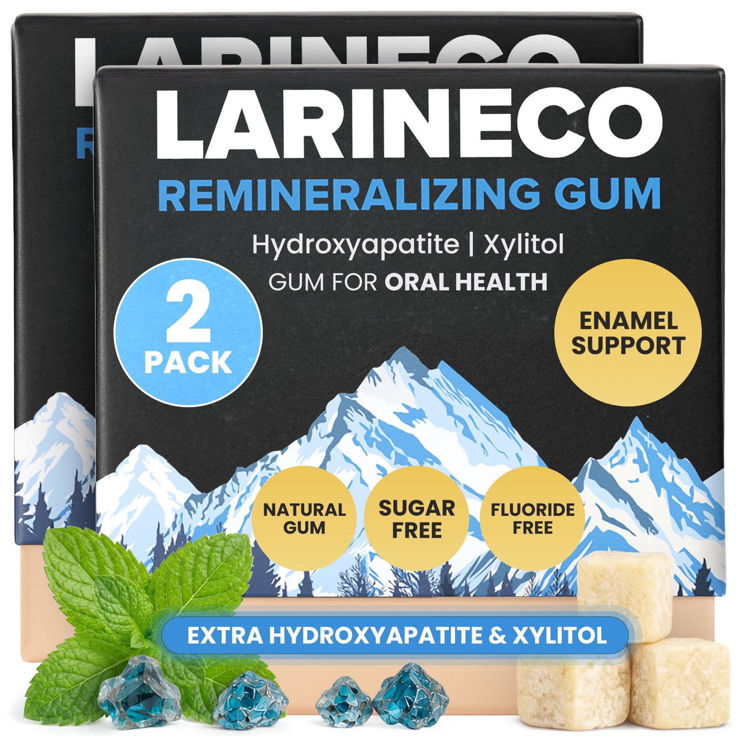 Larineco Remineralizing Gum with Nano Hydroxyapatite & Xylitol – Sugar-Free Xylitol Gum – Plastic-Free, Dye-Free, Aspartame-Free – Natural Base – 36 Pieces, Mastic Mint