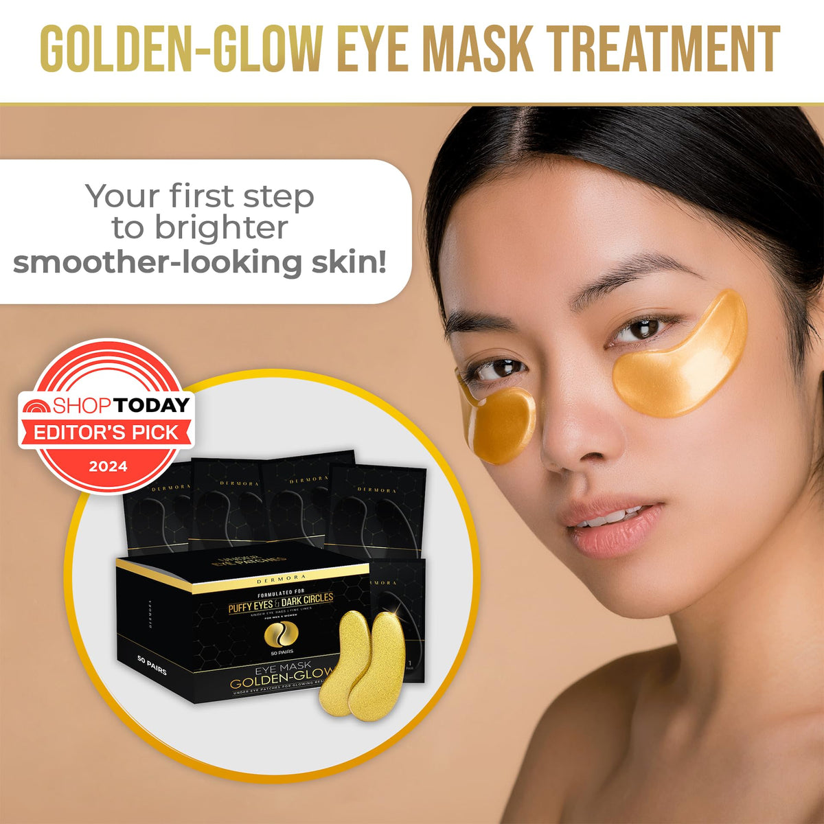 DERMORA Golden Glow Under Eye Patches (50 Pairs Eye Gels) - Rejuvenating Treatment
