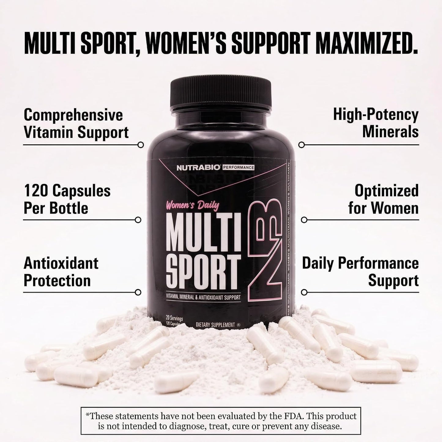 NutraBio Multisport for Women - Womens MultiVitamin - 33 Vitamins, Minerals, Micronutrients - Rich in Antioxidants - Supports Peak Athletic Performance, Energy, Metabolism (120 Vegetable Capsules)