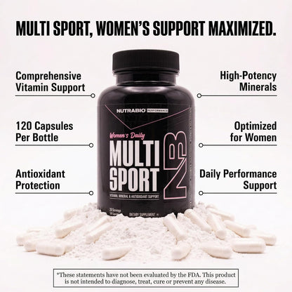NutraBio Multisport for Women - Womens MultiVitamin - 33 Vitamins, Minerals, Micronutrients - Rich in Antioxidants - Supports Peak Athletic Performance, Energy, Metabolism (120 Vegetable Capsules)