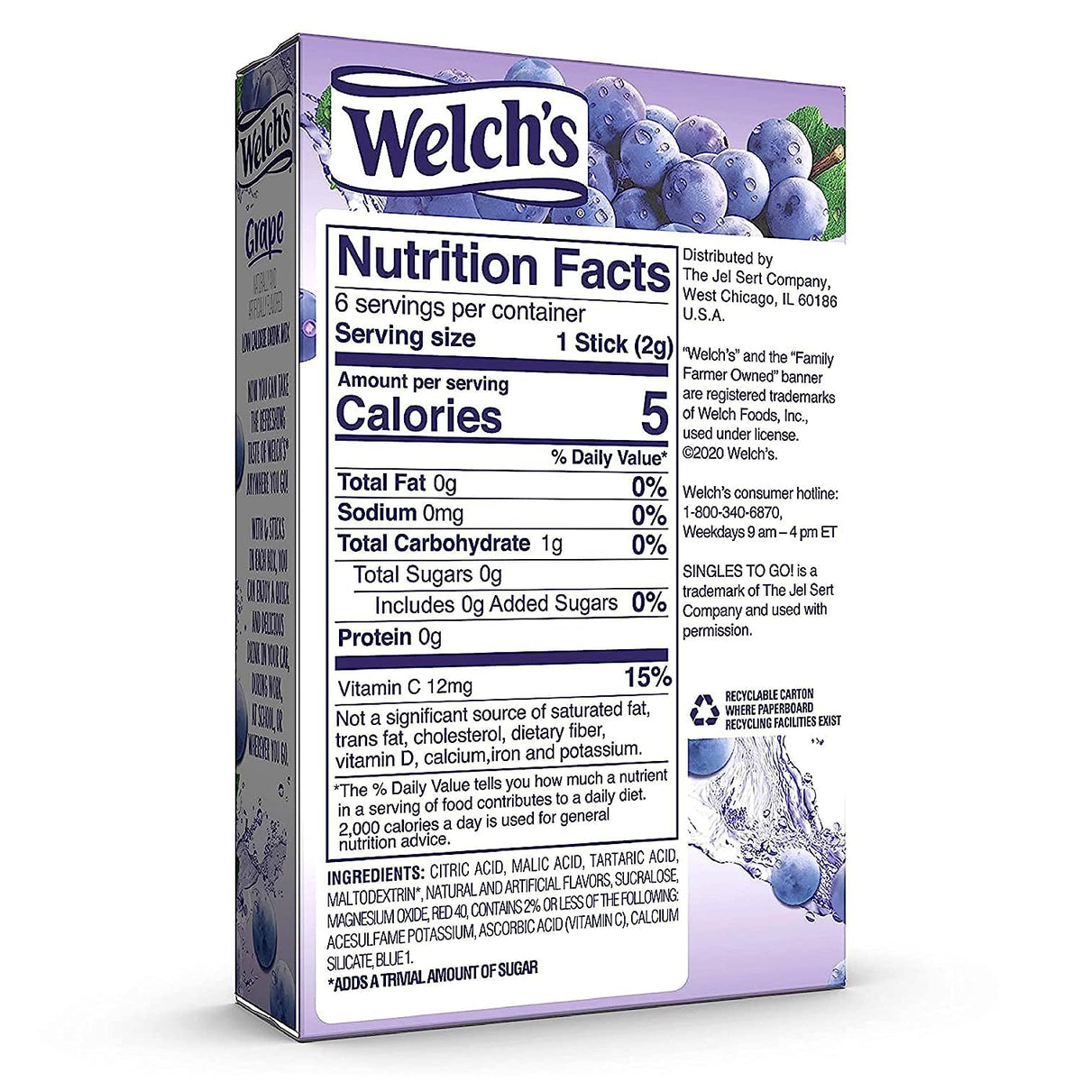 Welch's Grape Singles To Go Sugar Free Drink Mix - 0.45 oz, Pack of 4