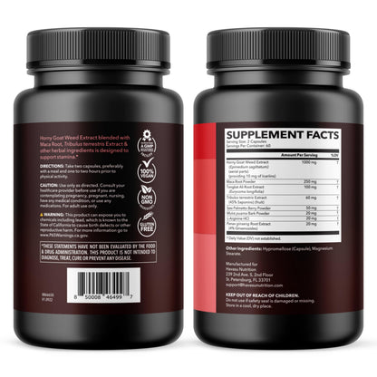 Horny Goat Weed with Maca, Tongkat Ali and Saw Palmetto, 30 Servings | Vegan, Non-GMO, Gluten free Horny Goat Weed Capsules for Men & Women, Extra Strength Performance, 60 Count, 1 Month Supply