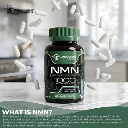 NMN Supplement 1000mg Pure Organic Nicotinamide Mononucleotide - NMN NAD Supplement for Anti-Aging, Longevity, Cellular, and Energy Supplements – Suitable for Women and Men Energy Support - 120 Count