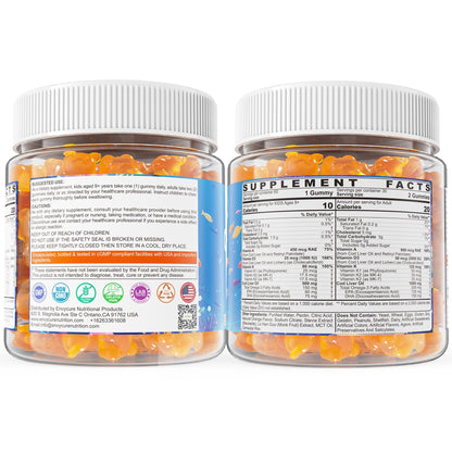 Cod Liver Oil Gummies 1000mg for Kids & Adults - w/Omega 3 (EPA & DHA), Vitamins A, D3 & K2 - Cod Liver Oil Omega 3 Gummies for Immune, Brain & Cognitive Support, SugarFree, Orange Flavor, 120Cts