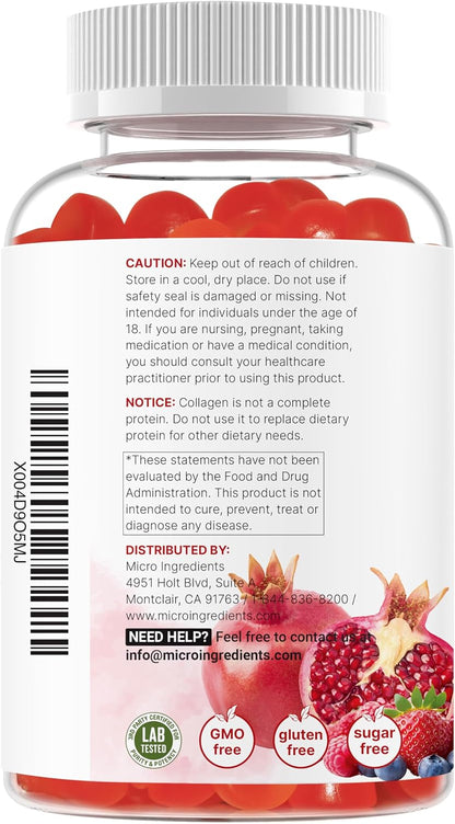 Micro Ingredients Multi Collagen Peptides, 120 Collagen Gummies | Type I,II,III,V,X Protein with Biotin, Hyaluronic Acid, & Vitamin C Complex | Pomegranate & Berry Flavored | Sugar Free, Non-GMO