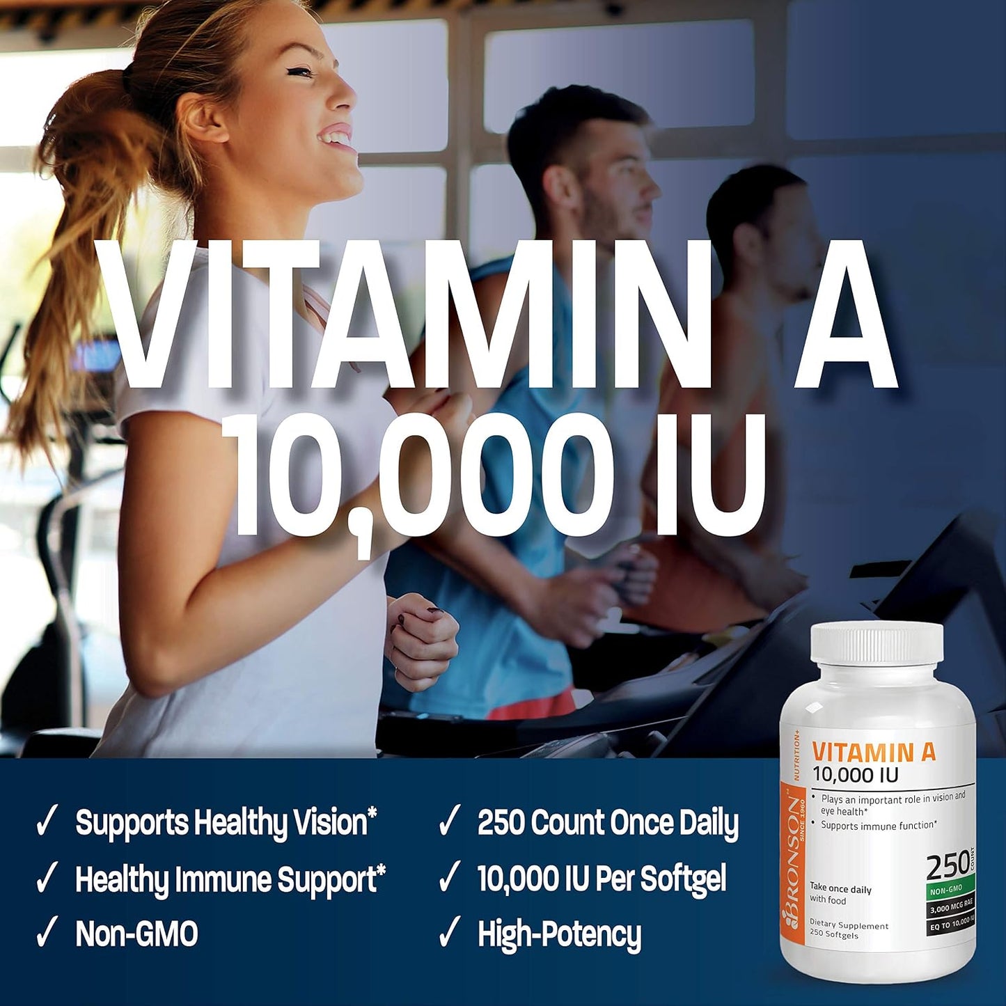 Bronson Vitamin A 10,000 IU Healthy Vision and Immune Support, 250 Softgels | Vitamin A Palmitate, Once-Daily Rapid Release, Skin, Growth & Reproduction Support, Non-GMO