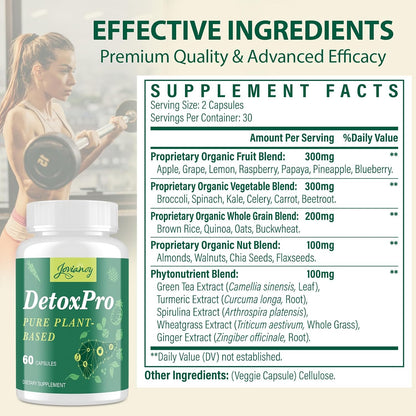 1000 MG Detox & Cleanse Capsules, 26-in-1 Plant-Based Formula for Detoxification, Detox Supplement for Women & Men, Natural Trace Binder, Liver, Antioxidant & Digestive Function, Vegan, 60 Counts