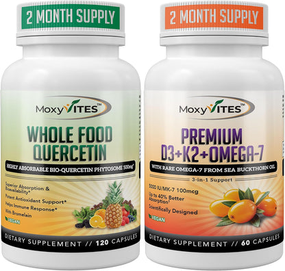 MoxyVites Quercetin with Bromelain + Vitamin D3 K2 & Omega-7 – Enhanced Absorption Immune Support – Bone & Heart Wellness Bundle