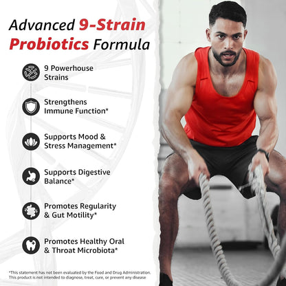 10X Health Probiotics for Men - 60 Capsules Immune Support Supplement & Probiotics for Digestive Health with Lactobacillus Rhamnosus, Acidophilus & Bifidobacterium Probiotic for Gut Health