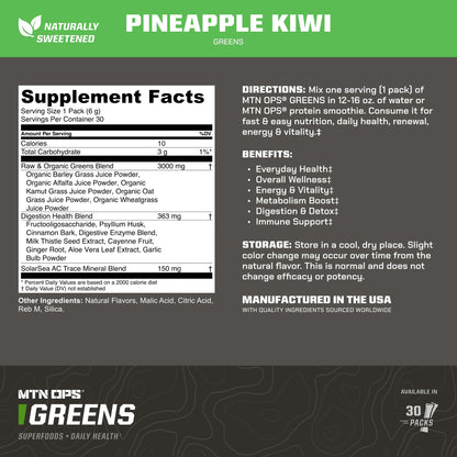 MTN OPS Daily Greens Superfood Powder Stick Packs, Raspberry