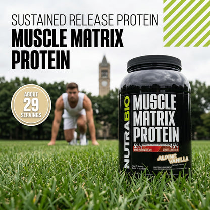 NutraBio Muscle Matrix Protein Powder - 25g of Protein Per Scoop - Whey Isolate and Micellar Casein Combo for Fast and Slow Release - Dutch Chocolate - 2 Pounds, 28 Servings
